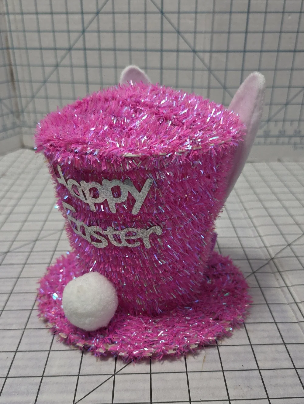 Spring Decor - Easter Bunny Tinsel Hat Table Tree Topper, Pink, NWOT